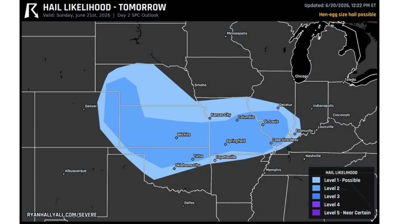 Colorado, Kansas, Missouri, and Oklahoma Face Sunday Hail Threat With Hen-Egg-Size Stones Capable of Denting Cars