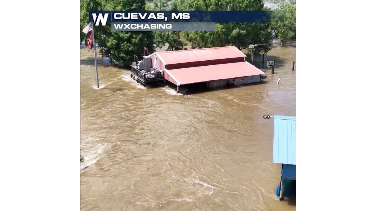 Mississippi Town of Cuevas Left Completely Submerged as Wolf River Flooding Overwhelms Homes and Property