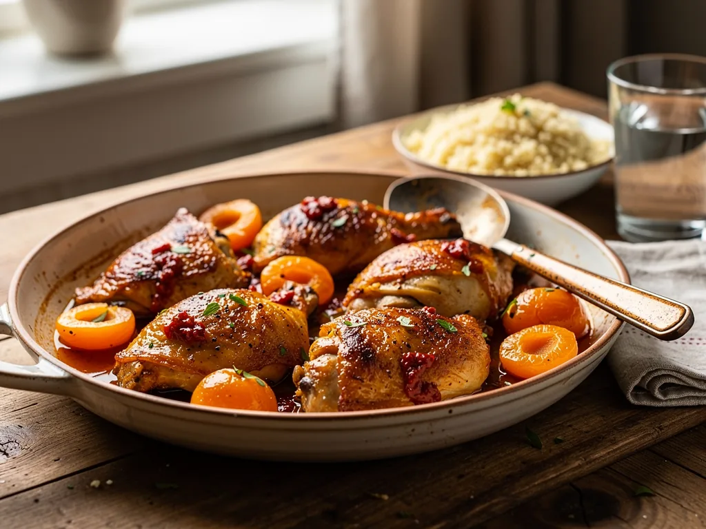 A quick chicken dish with apricot and harissa served as an easy weeknight meal